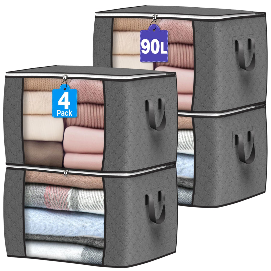 Budding Joy 4 Stück 90 L Storage Bags, Storage Boxes with Lid, Large, Moving Boxes, Foldable Underbe