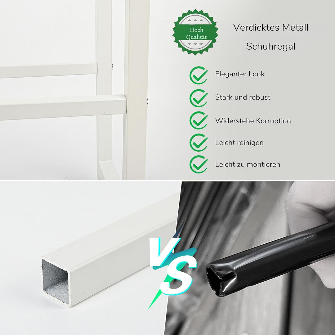 Ausziehbar Schuhregal mit 2 Etagen, Metall-Schuhständer Schmal Kleines Schuhregal, Robustes Design,