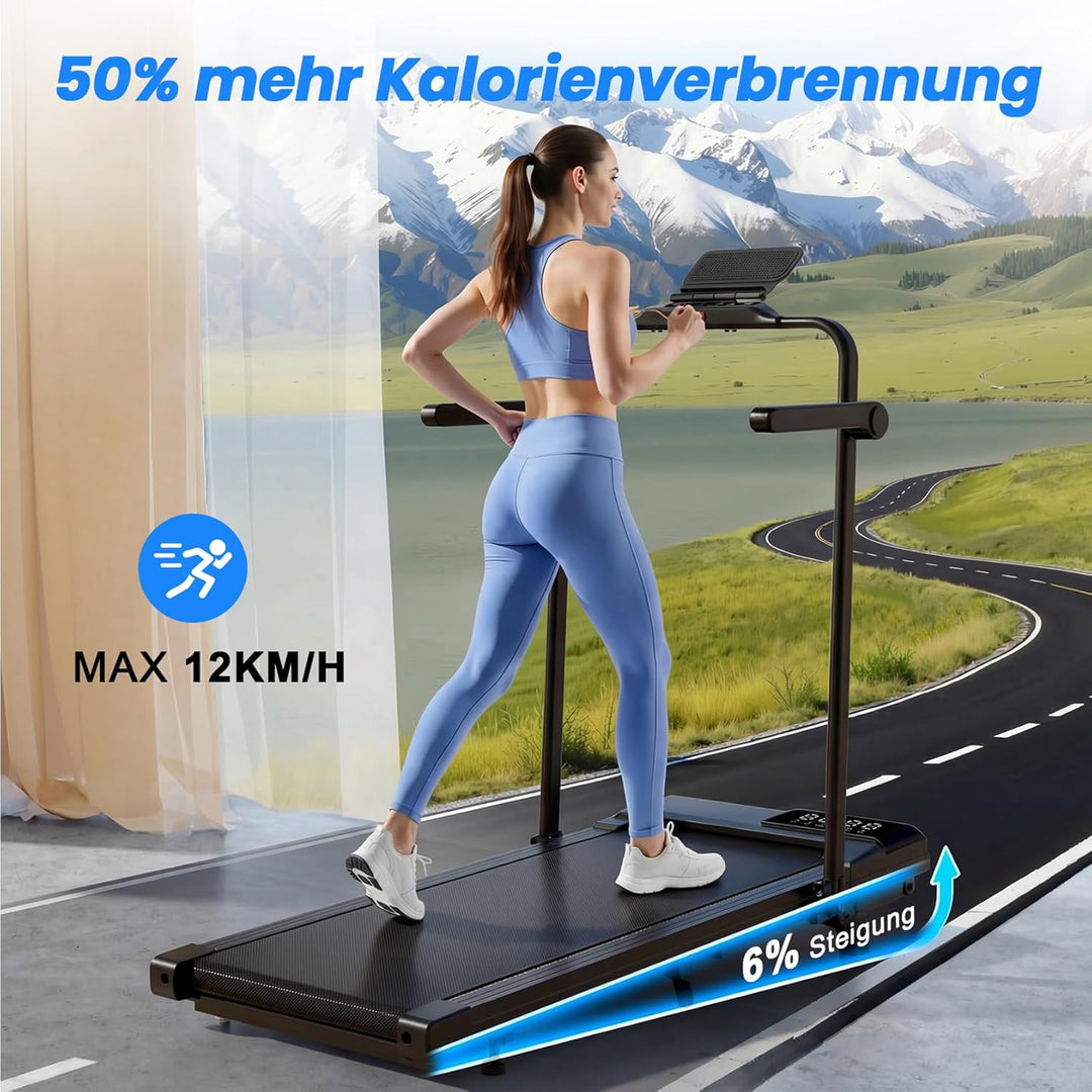 4 in 1 Walking Pad mit Steigung 6% Superun, 12 km/h Laufband für Zuhause Klappbar mit APP und Fernbe