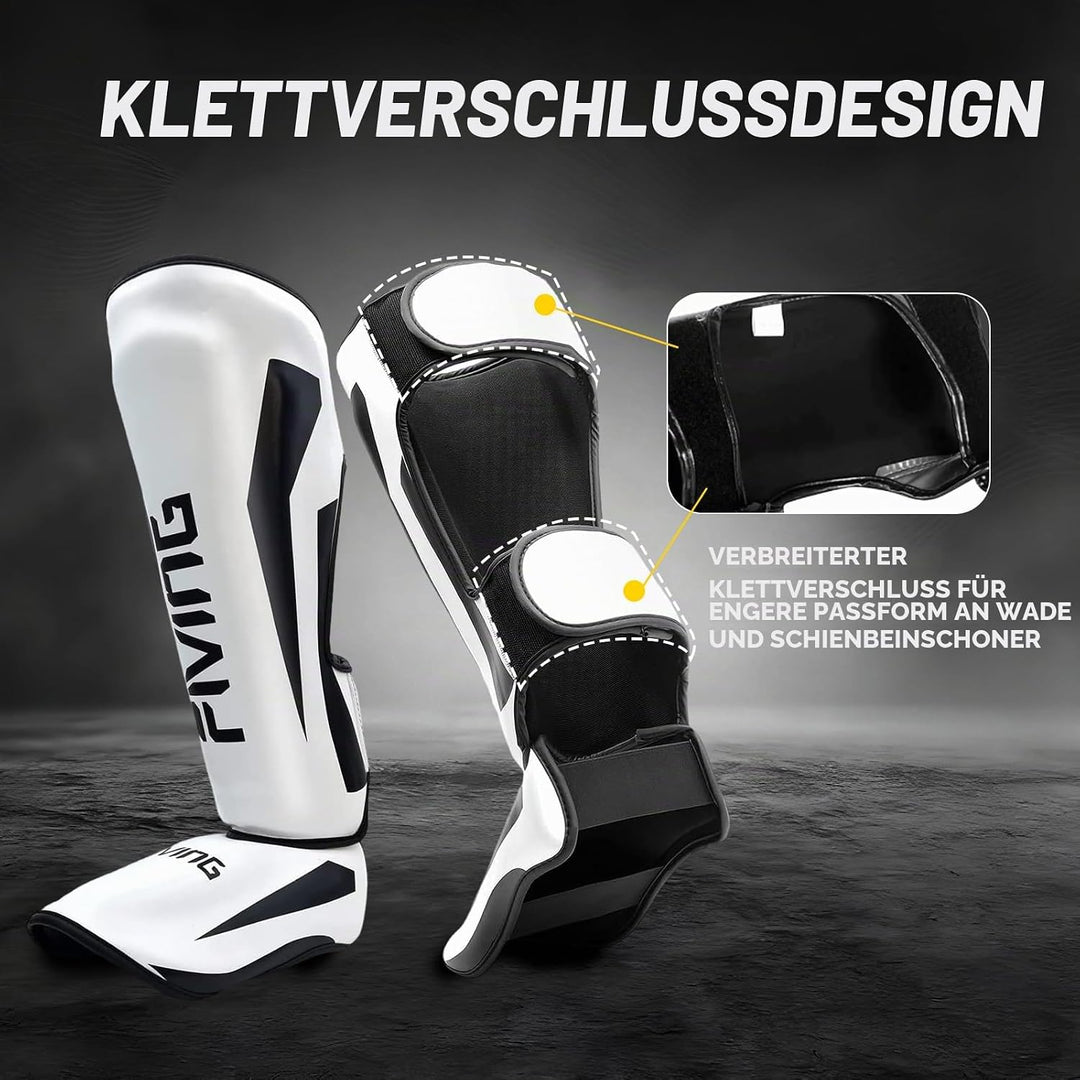 FIVING MMA Kampfsport Schienbeinschützer – gepolsterte, verstellbare Thai Boxschienbeinschützer, mit