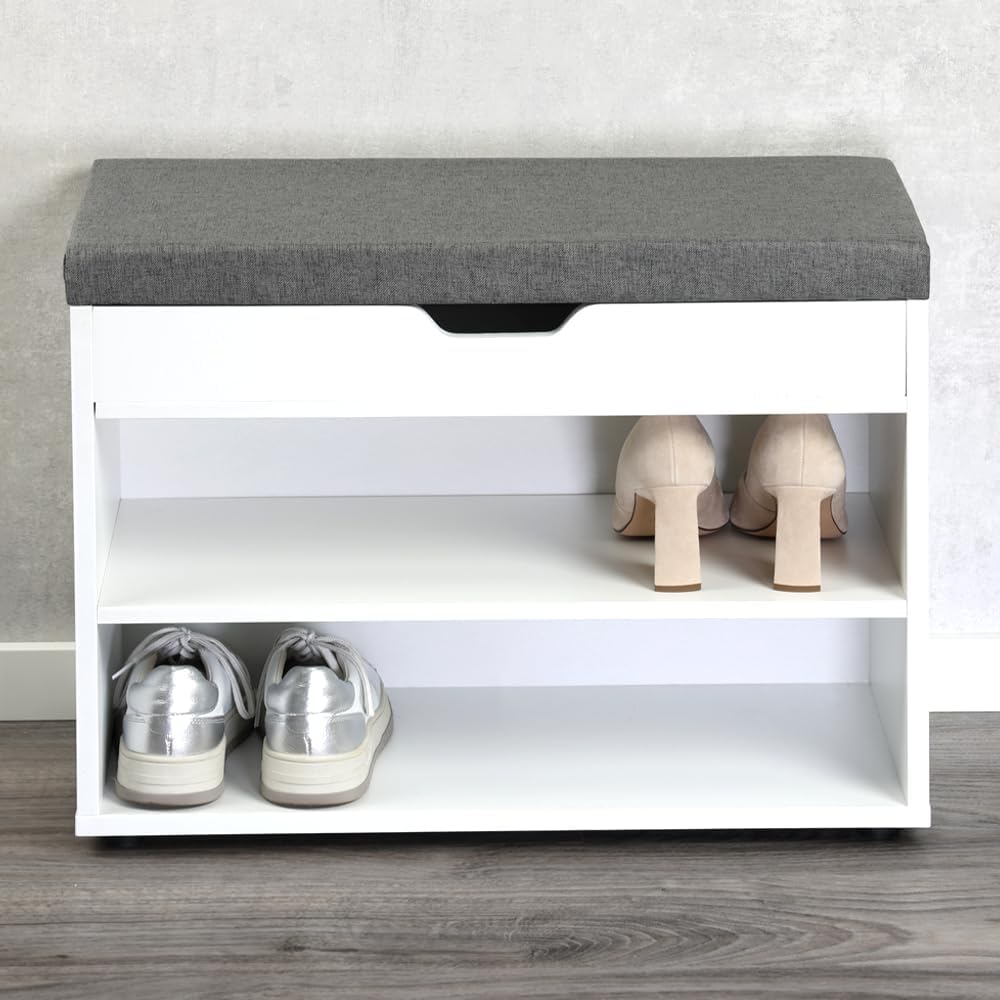 Kesper | Schuhschrank mit Sitzkissen, Material: Faserplatte, Masse: B60 x H45 cm x L30 cm, Farbe: We