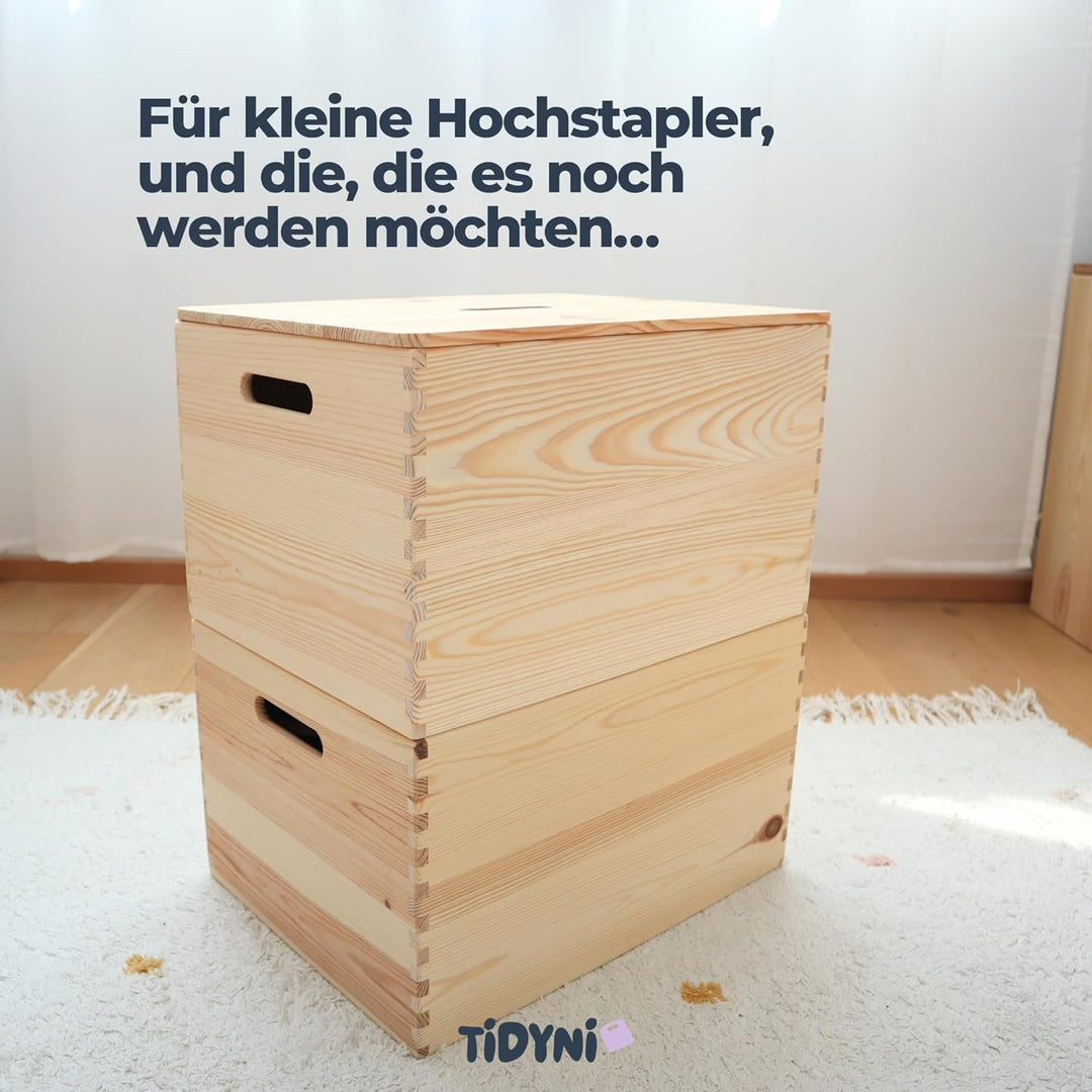 Spielzeugkiste mit Deckel aus Holz, schöne &amp; praktische Box für Spielzeug-Aufbewahrung im Kinderzimm