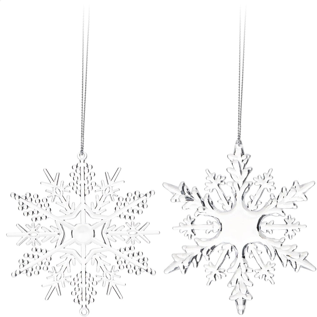 com-four® 12x Deko Anhänger Schneeflocken - Transparente 10 cm Schneeflocken-Anhänger mit Aufhängesc