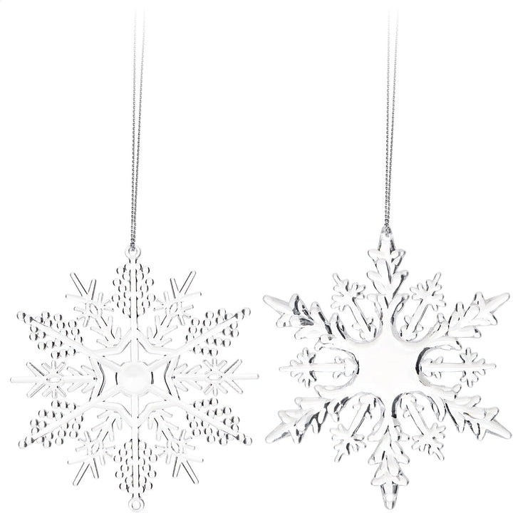 com-four® 12x Deko Anhänger Schneeflocken - Transparente 10 cm Schneeflocken-Anhänger mit Aufhängesc