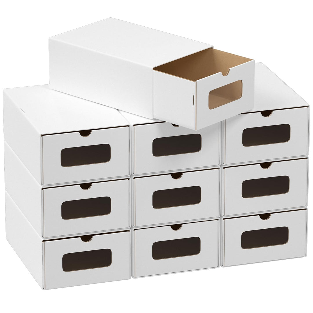 10x Schuhaufbewahrung REINWEISS mit Sichtfenster – Faltbare Aufbewahrungsbox 35×23×13,5 cm Stapelbar