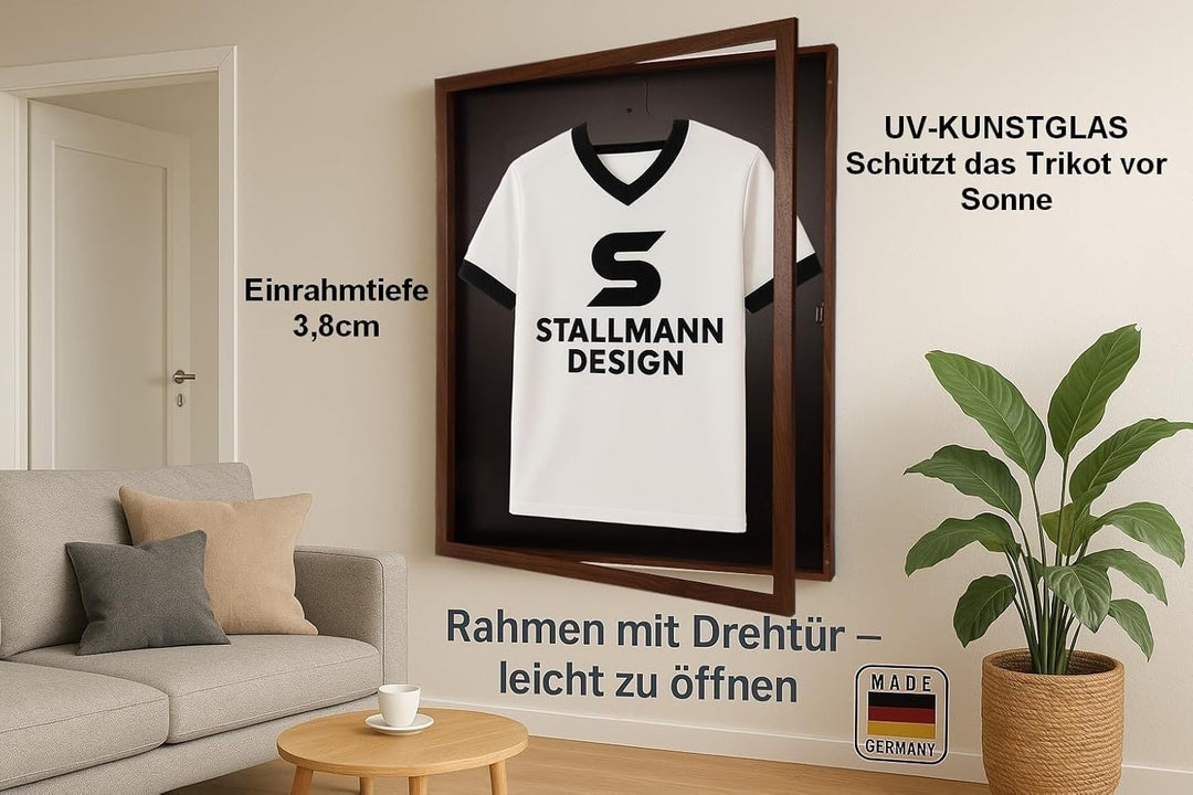Trikotrahmen mit Drehtür – 'Nussbaum' - Rückwand Schwarz | Grösse: 90x70cm - von vorne bestückbar -