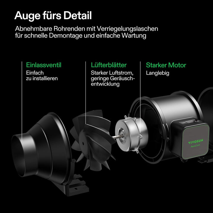 VIVOSUN AeroZesh S4 Rohrventilator 100 mm, 353 m³/h Abluftventilator mit E12-Geschwindigkeitsregler,