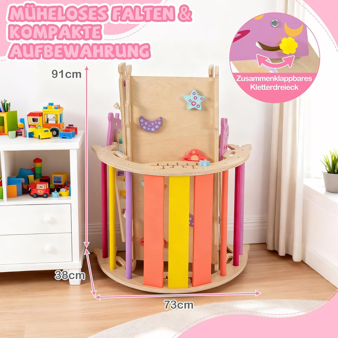 COSTWAY Klettergerüst Indoor 4er Set, klappabres Kletterdreieck mit Rutsche, Kletterbogen, Netz, ink