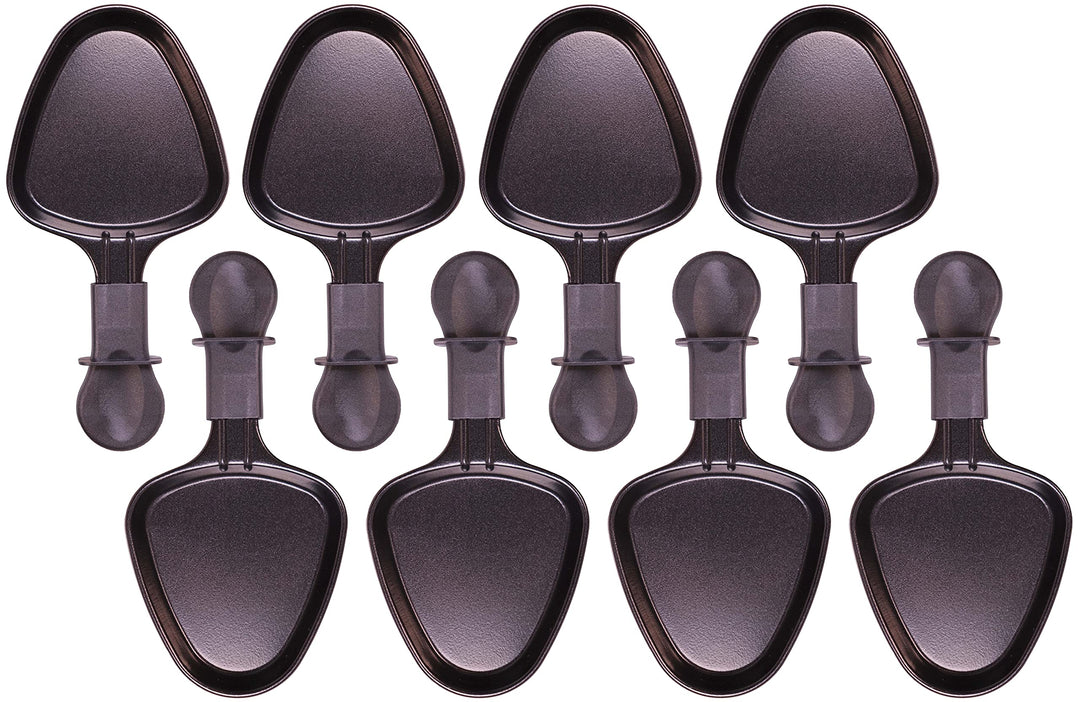 8x 27041 Raclette Pfännchen Oval LxBxH: 10,5x10x1,4cm (Pfanne) Gesamtlänge 19,7cm Spülmaschinenfest