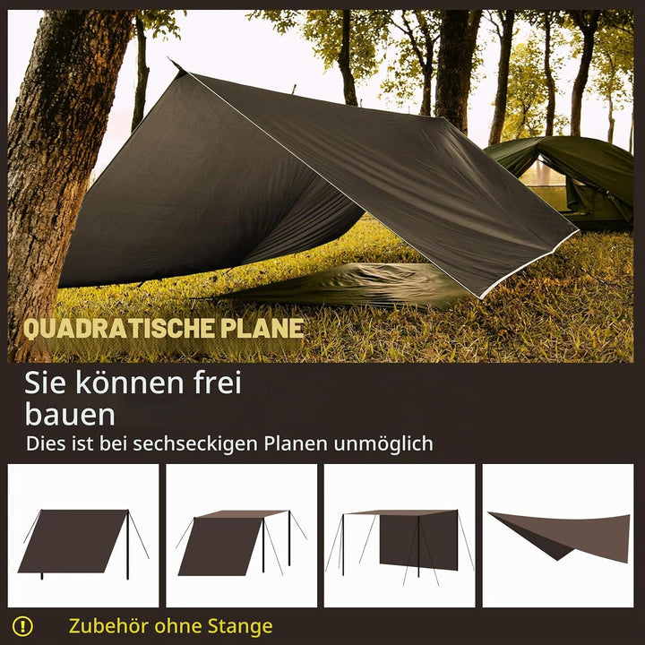 Tarp 3x4M Wasserdicht, Ultraleicht Camping Zeltplane, mit 15 Öse+6 Aluminiumstifte+8 Nylonseile, Ant
