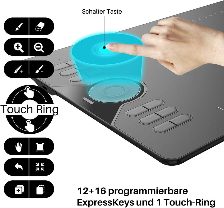 HUION HS610 Battery-Free Graphics Tablet, 12+16 Programmable ExpressKeys, 8192 Levels, 5080LPI with