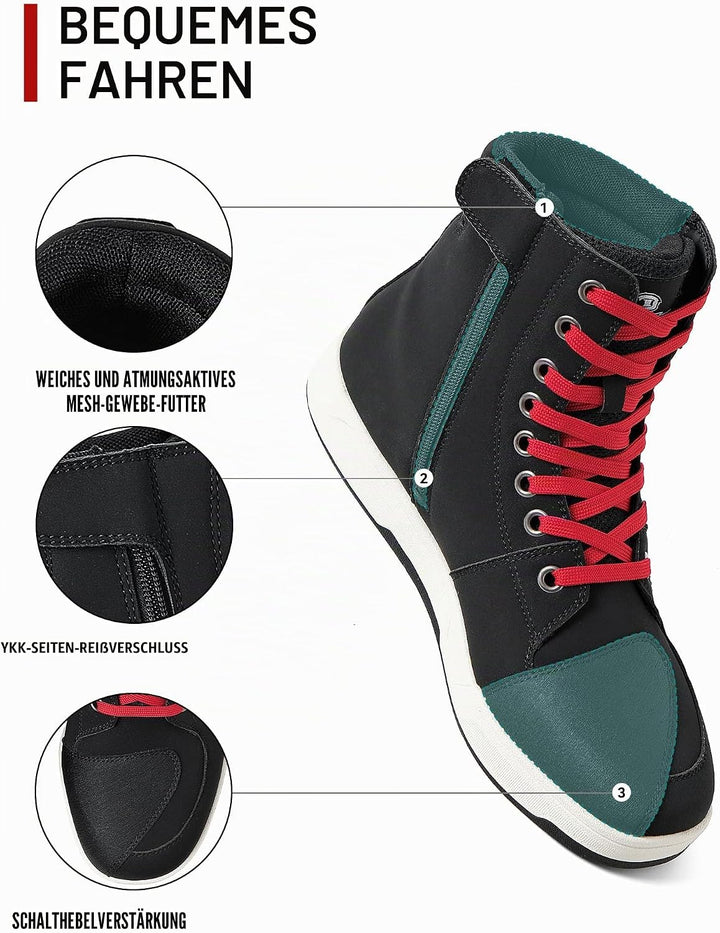 BORLENI Herren Motorradstiefel, Casual rutschfeste Motorradschuhe, Motocross-Schutzschuhe 43 EU Schw