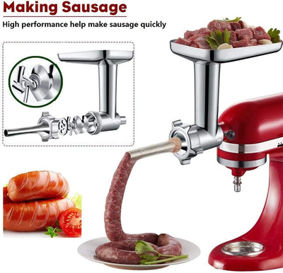 Fleischwolf Aufsatz für Kitchenaid Standmixer Inklusive 3 Wurstfüllhörner 2 Schleifklingen 4 Mahlsch