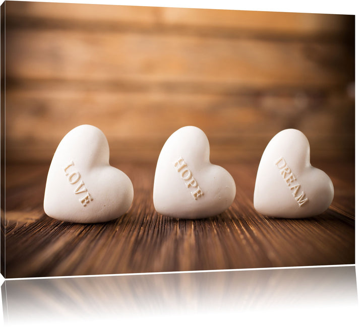 Love Hope Dream Hearts, Format: 100x70 auf Leinwand, XXL riesige Bilder fertig gerahmt mit Keilrahme
