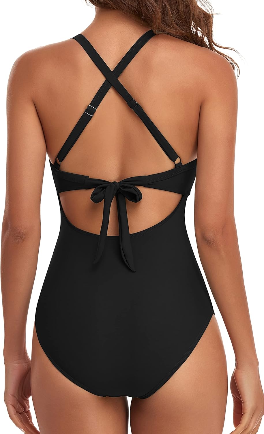 Eomenie Damen-Badeanzug, Einteiler, Bauchkontrolle, hohe Taille, Ausschnitt, Wickelband im Rücken, 1