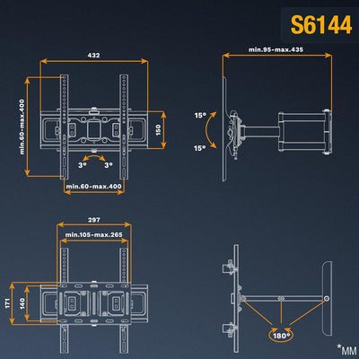 RICOO TV Wandhalterung Fernseher Schwenkbar Neigbar für 32-55 Zoll, Universal TV Halterung S6144, Fe