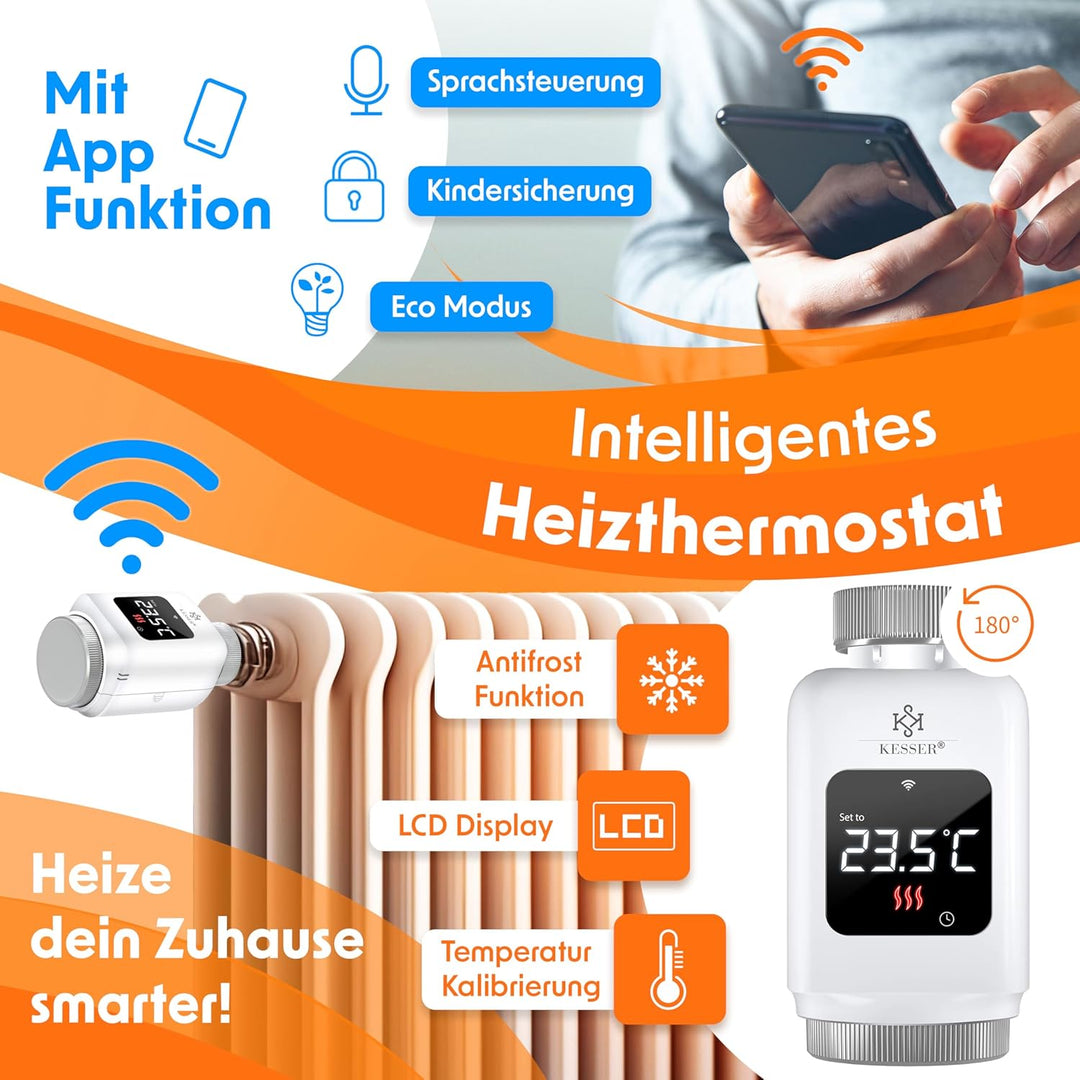 KESSER® Heizkörperthermostat 2er Set WiFi Heizungsregler | Heizungsthermostat WLAN mit Smart Home Ap