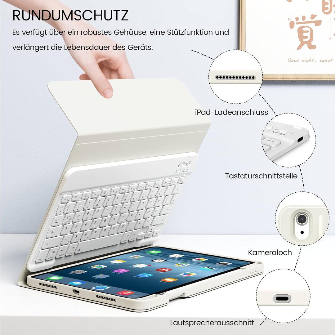 Hülle mit Tastatur für iPad A16 11 Generation 2025/10 Generation 2022(11/10.9 Zoll), Soft TPU Rücksc