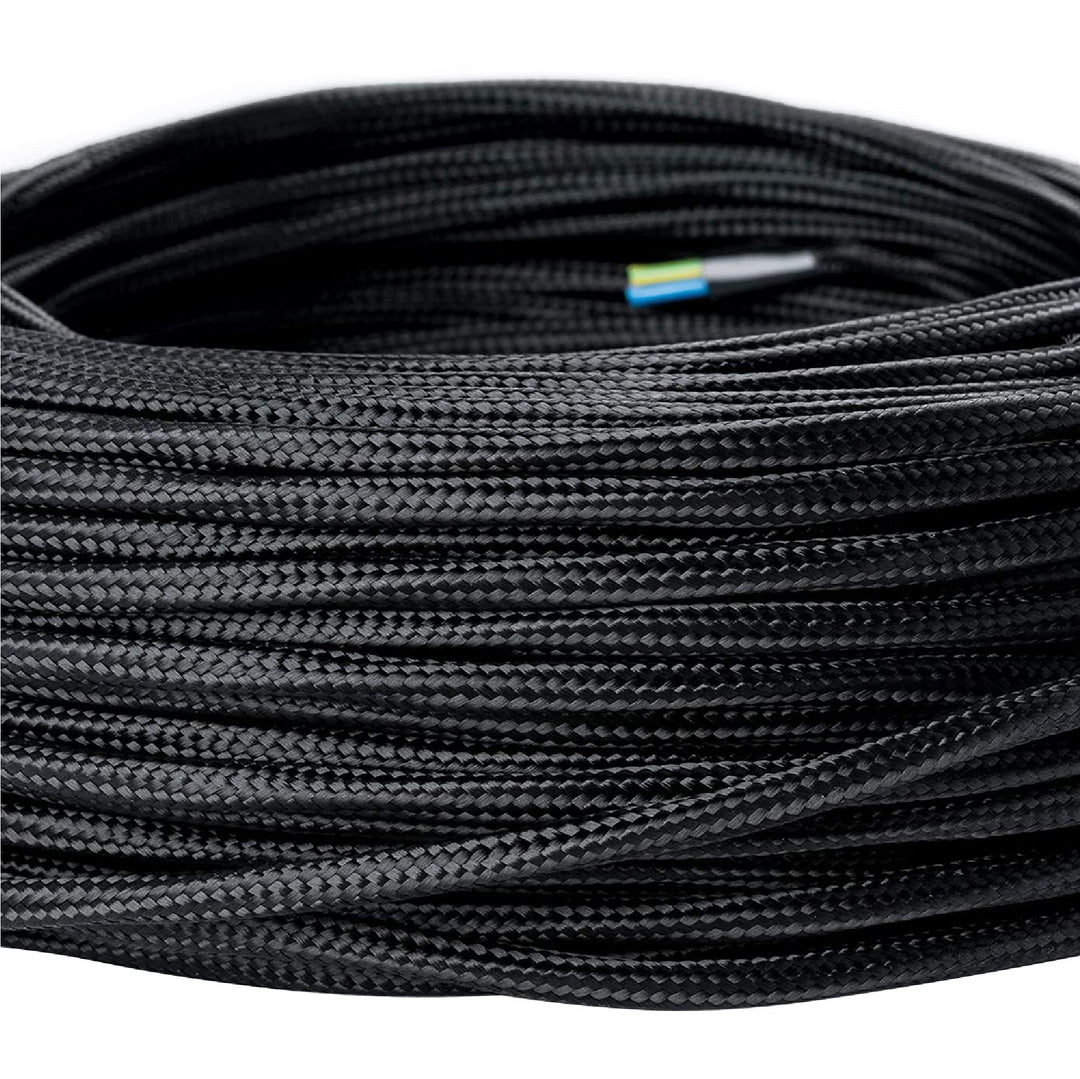 ORION LIGHTSTYLE Textilkabel für Lampen, 50 m Schwarz, 3-adrig, (3x 0,75 mm²) - Kunststoff Stromkabe