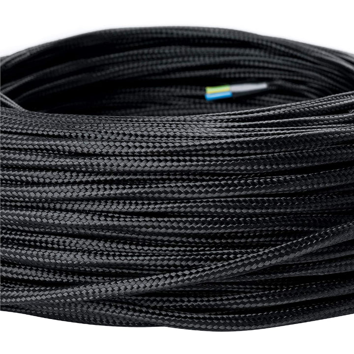 ORION LIGHTSTYLE Textilkabel für Lampen, 50 m Schwarz, 3-adrig, (3x 0,75 mm²) - Kunststoff Stromkabe