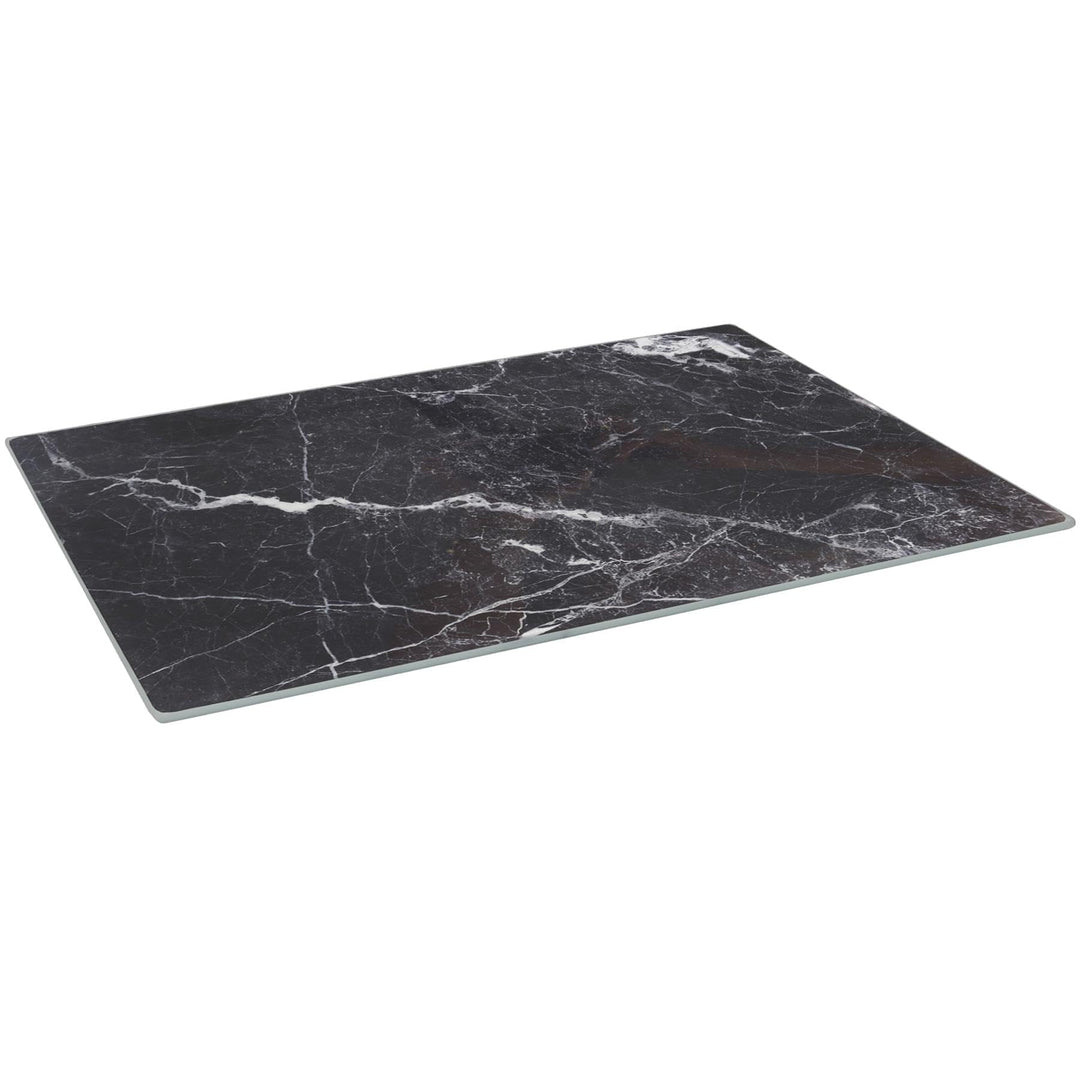 Harbour Housewares Glas Schneidebrett Schwarz Marmor 50 x 40 cm Küche | Grosses Glas Schneidebrett i