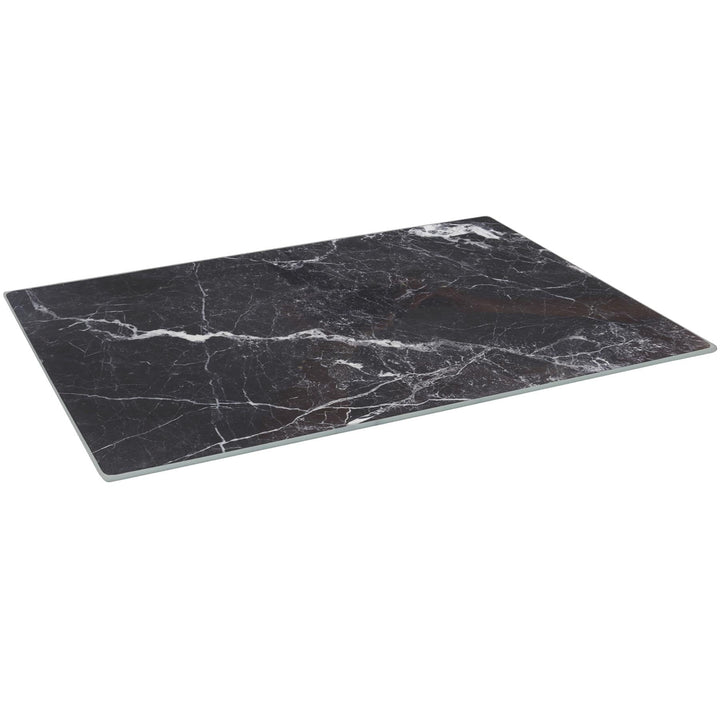 Harbour Housewares Glas Schneidebrett Schwarz Marmor 50 x 40 cm Küche | Grosses Glas Schneidebrett i