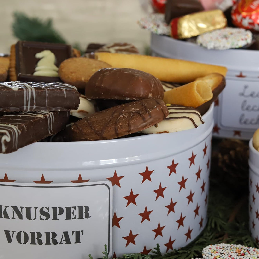 Brandsseller 3er Set Plätzchendosen aus Metall – stapelbare, runde Keksdosen mit Deckel - lebensmitt