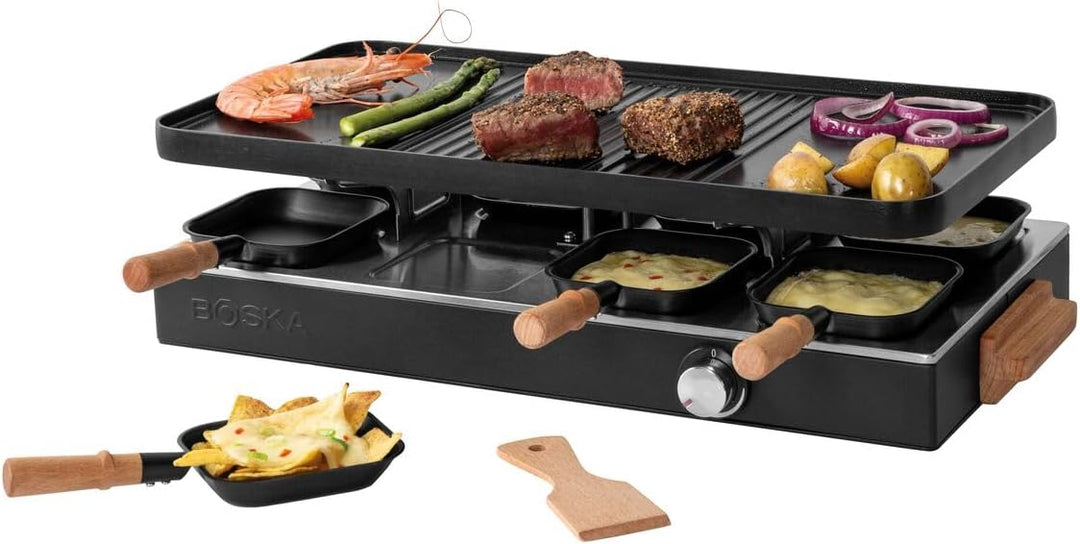 BOSKA Raclette Gourmet Party – Raclette-Grill für 8 Personen – PFAS-frei – Keramische Grillplatte –