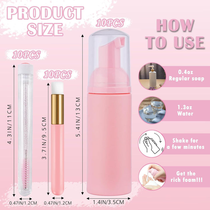 50PCS Lash Shampoo Flaschen Bürsten Set, leere Pumpflasche, Reinigungsbürste, Wimpernverlängerungsro
