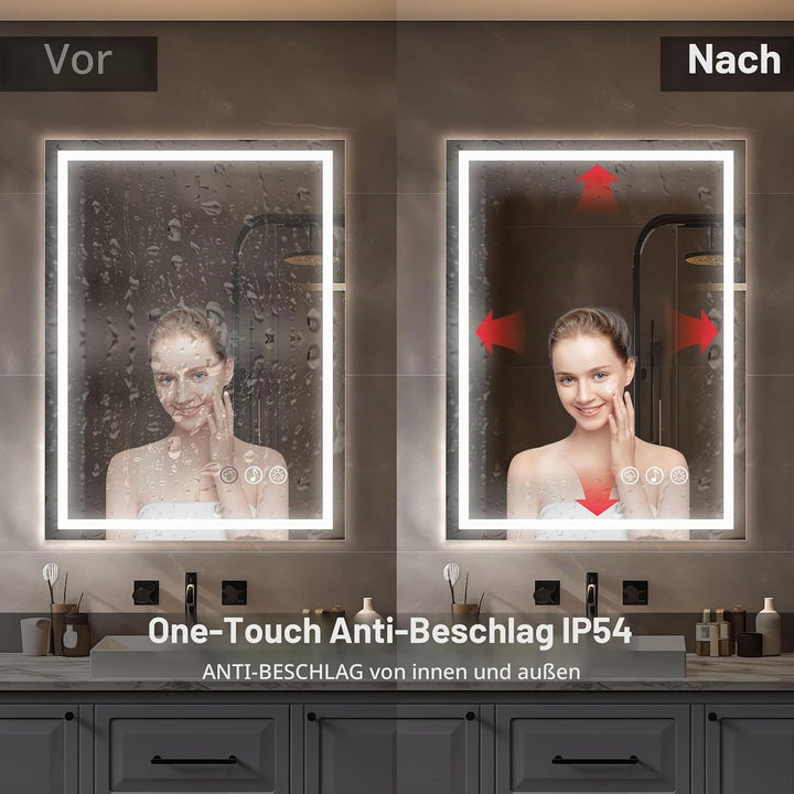 Simusi Bluetooth Badspiegel mit Beleuchtung LED, 60x80cm Spiegel mit Light, Wandspiegel mit Frontbel