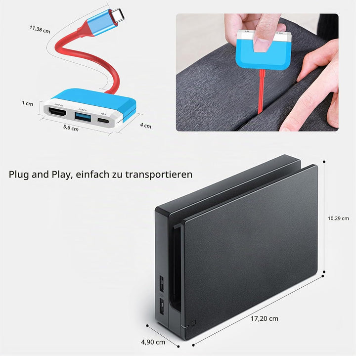 Switch Dock für Nintendo Switch/OLED Switch, 3-in-1 Mini Switch TV Dock mit 4K HDMI USB 3.0 Port USB