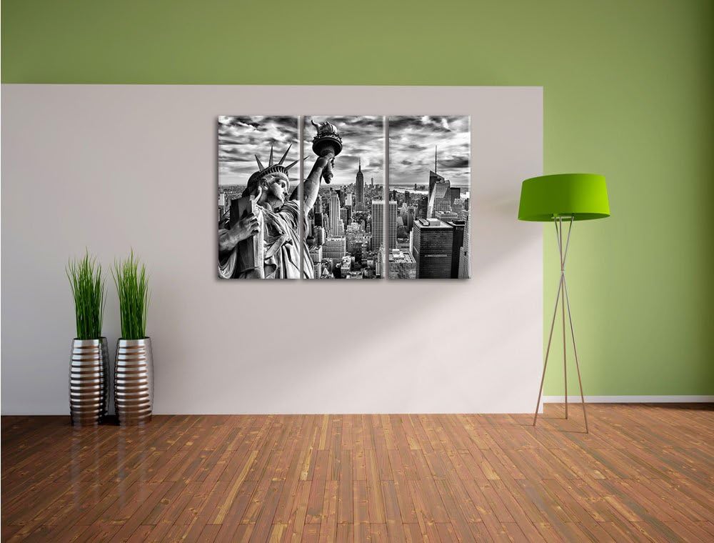 Pixxprint Freiheitsstatue in New York als Leinwandbild/Grösse: 3 Teilig (120x80 cm) cm/Wandbild/Kuns