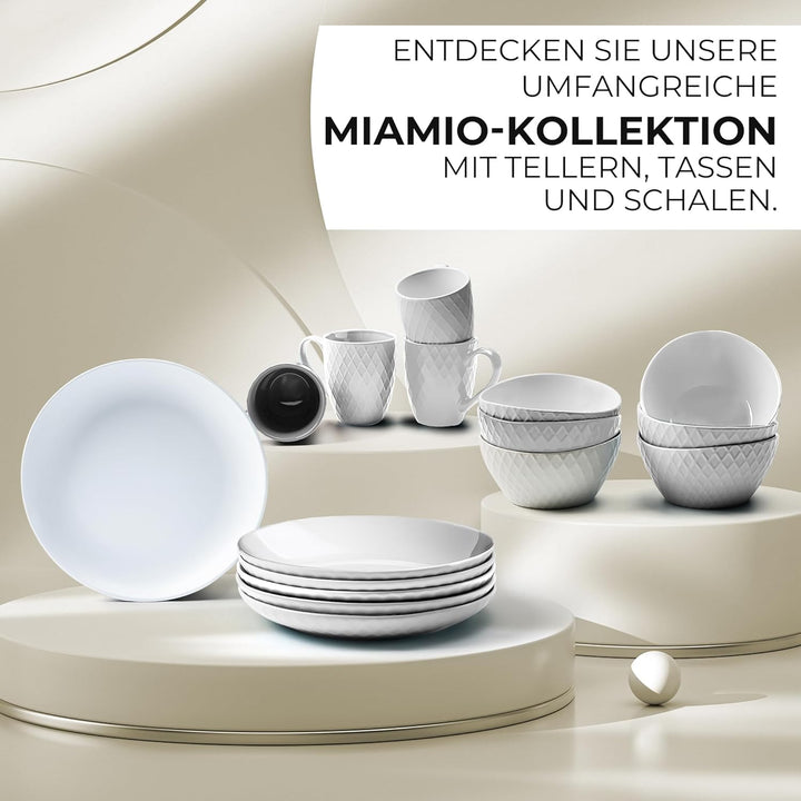 MIAMIO - 6er Geschirrset/Teller Set modern aus Keramik für 6 Personen - Palmanova Kollektion (Weiss,