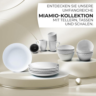 MIAMIO - 6er Geschirrset/Teller Set modern aus Keramik für 6 Personen - Palmanova Kollektion (Weiss,