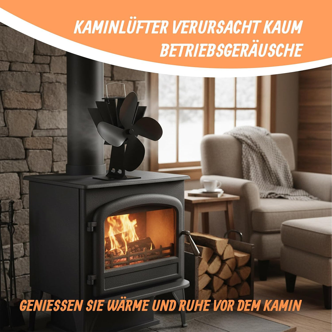 Relaxdays Ofenventilator ohne Strom, geräuscharm, für Kamin & Ofen, hitzebetrieben, 4 Blätter, Kamin