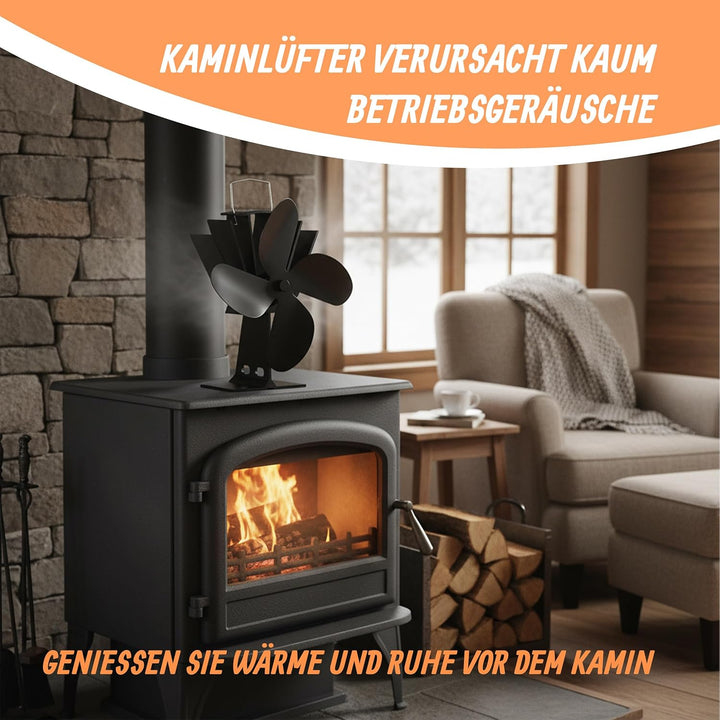 Relaxdays Ofenventilator ohne Strom, geräuscharm, für Kamin & Ofen, hitzebetrieben, 4 Blätter, Kamin