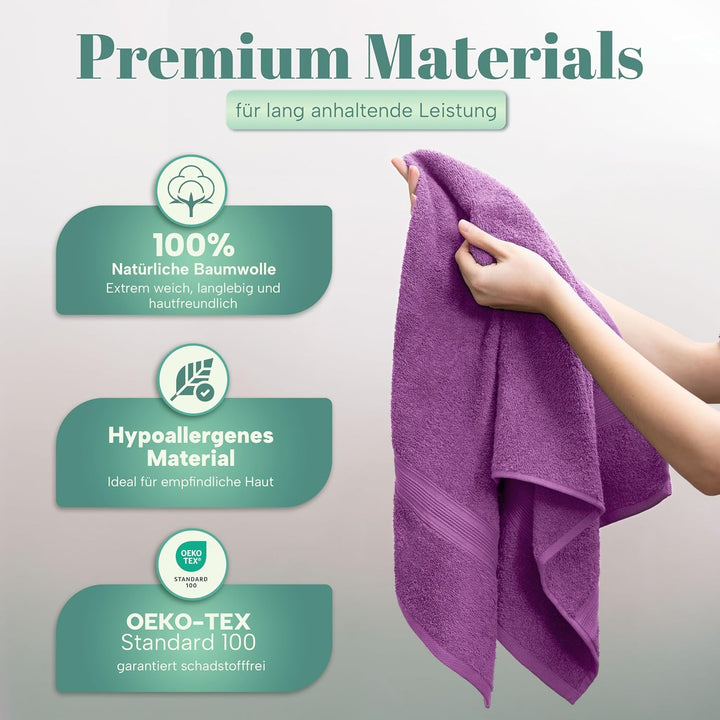 NatureMark 8X, 100% Baumwolle, Lila, 8er Pack Handtücher 50x100cm, 8, Lila
