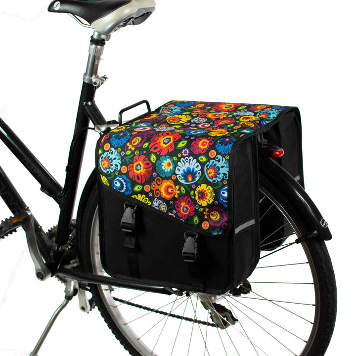 BikyBag Classic CS - Doppel Fahrradtasche Gepäckträgertasche (Folklore-Blumen), Folklore-blumen