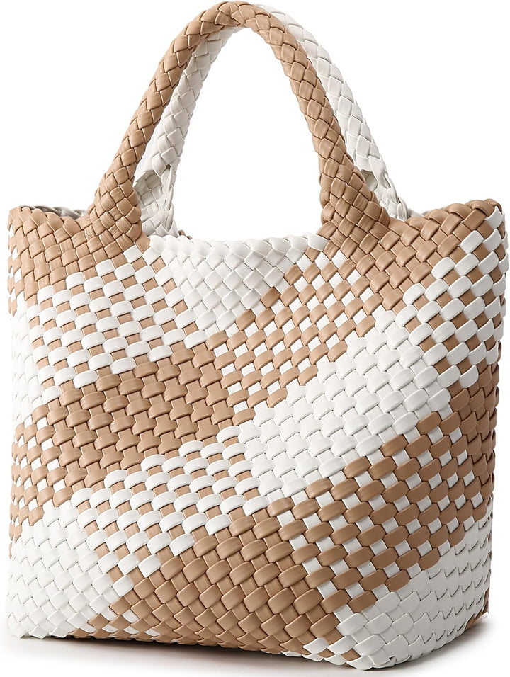 Queenoris Damen 1133 Tragetasche, Handtasche, Schultertasche, Aprikose und Weiss Kontrastierend