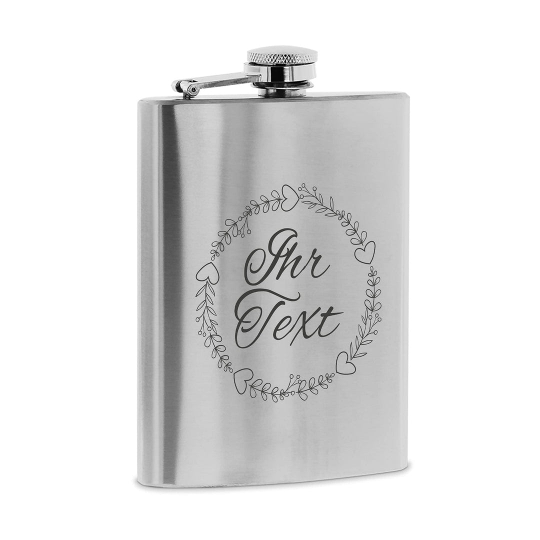 stempel-fabrik – personalisierbarer Flachmann aus Edelstahl mit Name – Motiv Blumenkranz – Taschenfl