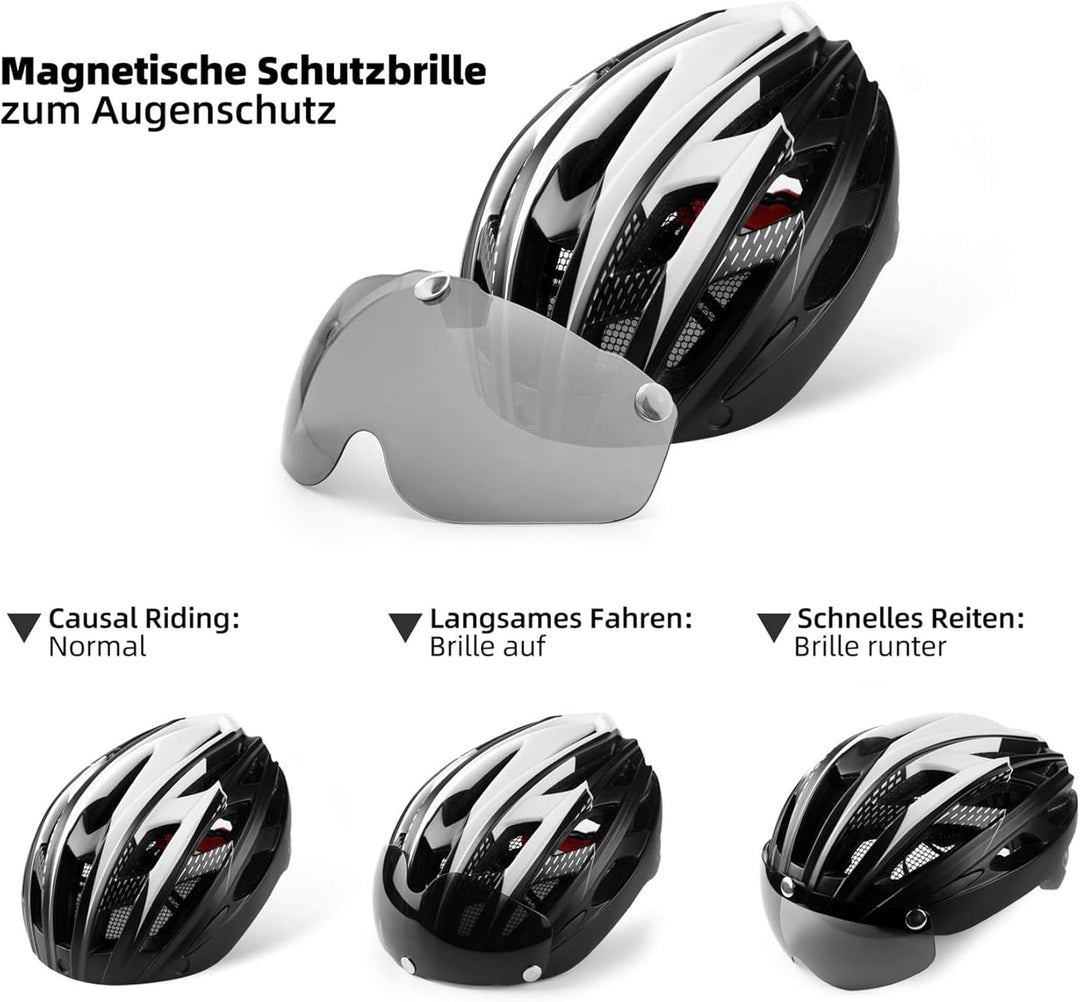 Shinmax Fahrradhelm mit LED-Beleuchtung, Fahrradhelm mit Sicherheitsbeleuchtung, magnetischer Fahrra