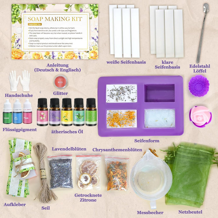 Vezerd Seife Selber Machen, Kreative Bastelset Erwachsene DIY Set | Seifenherstellung mit Seifenform