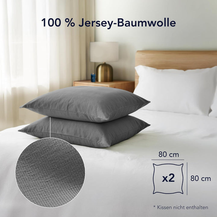 Dreamzie Kissenbezug 80x80 (Set mit 2) - 100% Jersey Baumwolle 150 g/qm Kissenbezüge -Anthrazit - Fü