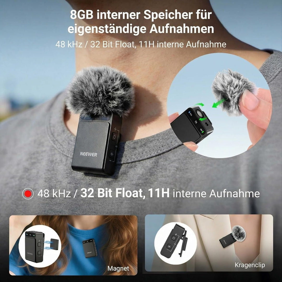 NEEWER CM36 Pro Drahtloses Mikrofon AI Geräuschunterdrückung, 48 kHz/32 Bit Float, 8GB Speicher, 85d