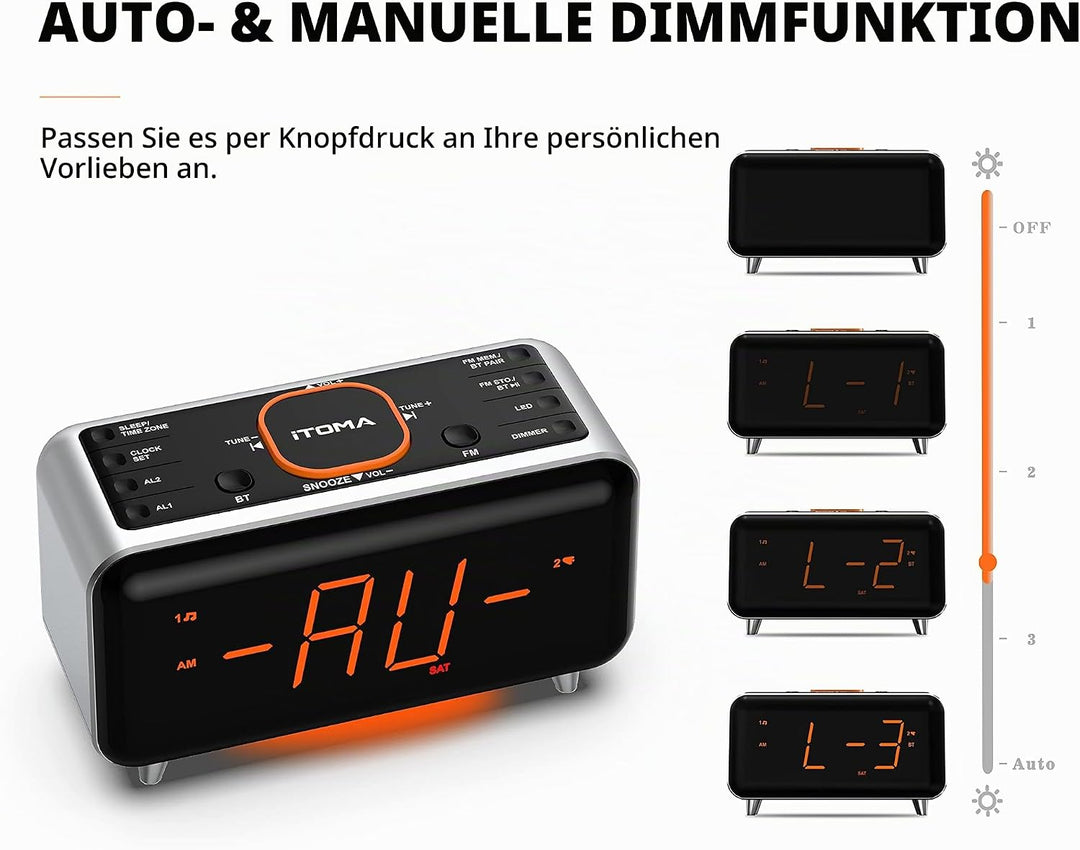 Radiowecker mit App-Steuerung, Bluetooth, FM-Radio, Dual Alarm von 4-Alarmmodi, Easy Snooze, Dimmer,