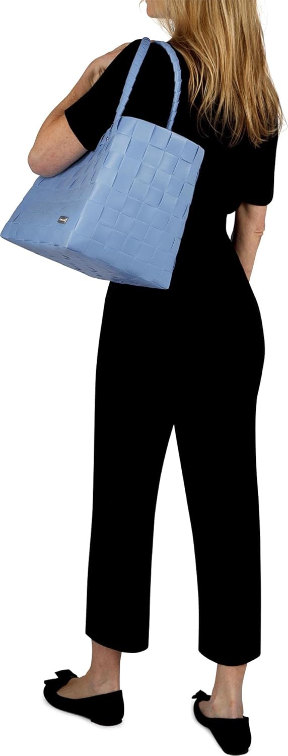 normani Einkaufstasche geflochten mit Henkeln - Tragetasche extra robust Farbe Light Blue Light Blue