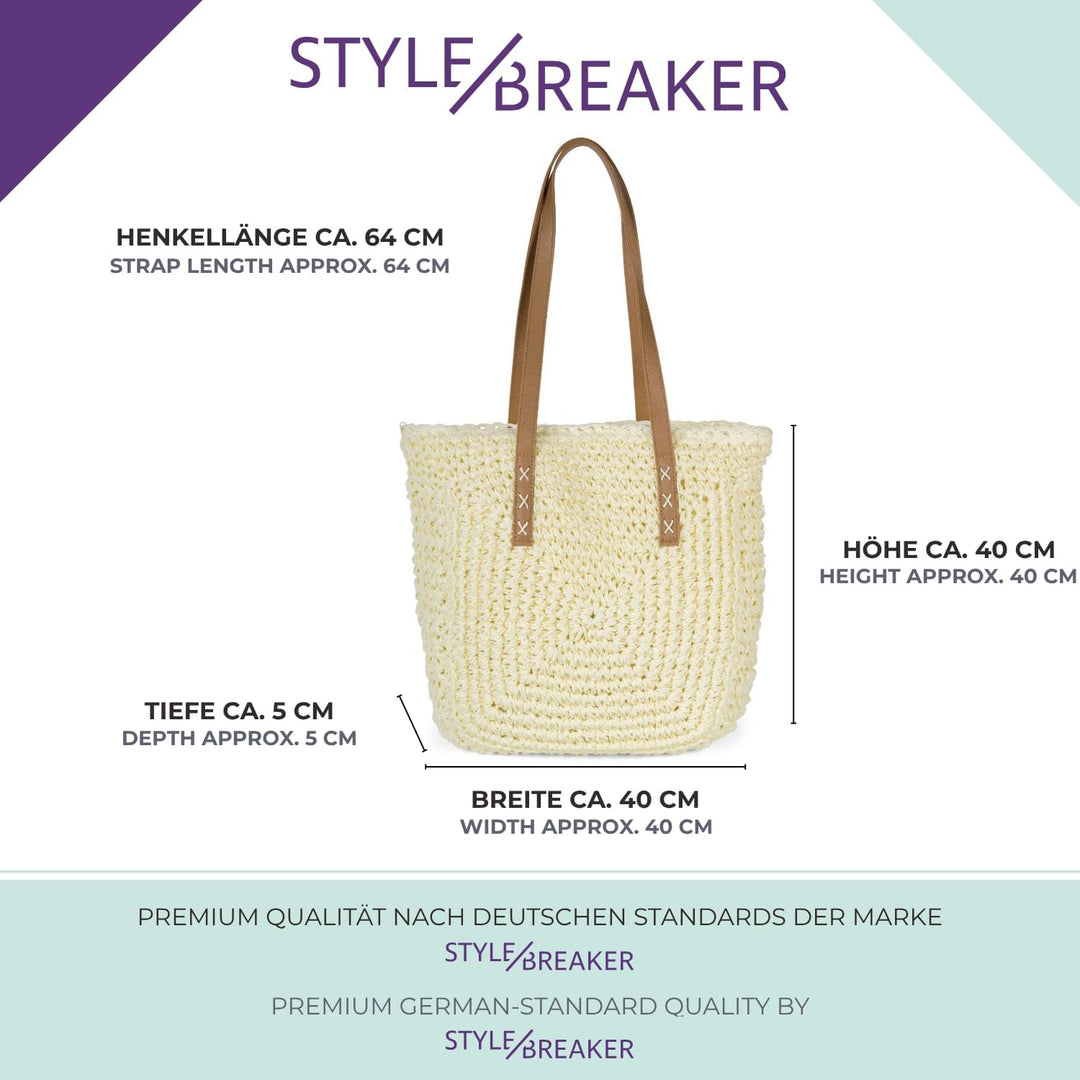 styleBREAKER Damen Papierstroh Schultertasche mit langen Henkeln, Strandtasche, Korbtasche, Flechtta