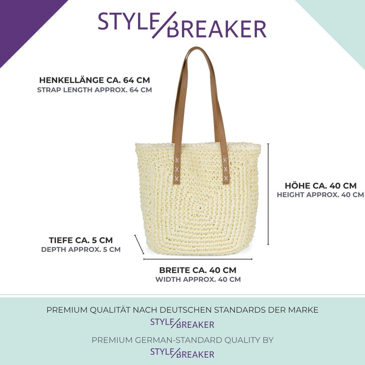 styleBREAKER Damen Papierstroh Schultertasche mit langen Henkeln, Strandtasche, Korbtasche, Flechtta