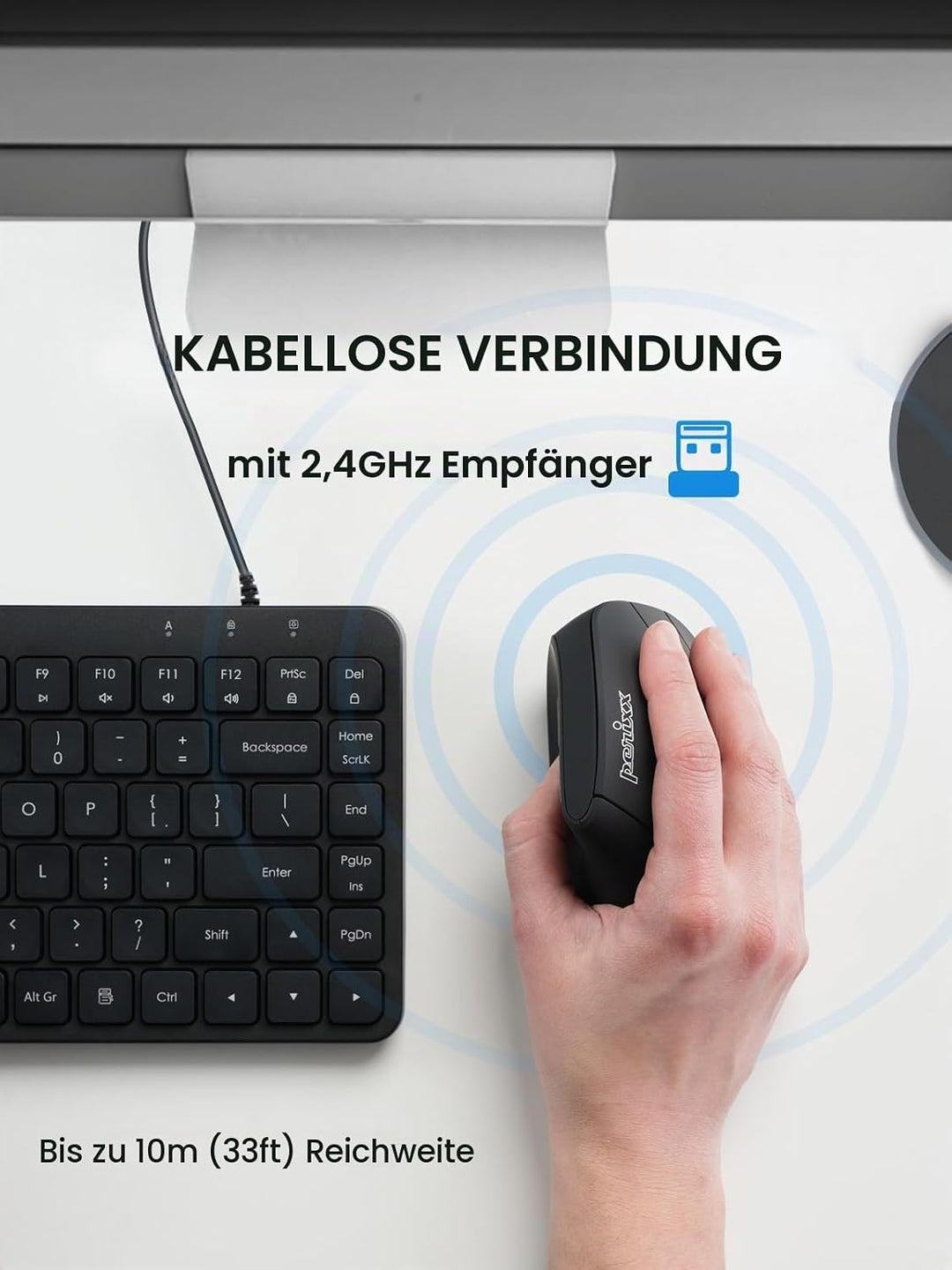 Perixx PERIMICE-715RX Kabellose Wiederaufladbare Vertikale Maus – Duale Ladefunktion (Kabel &amp; Wirele