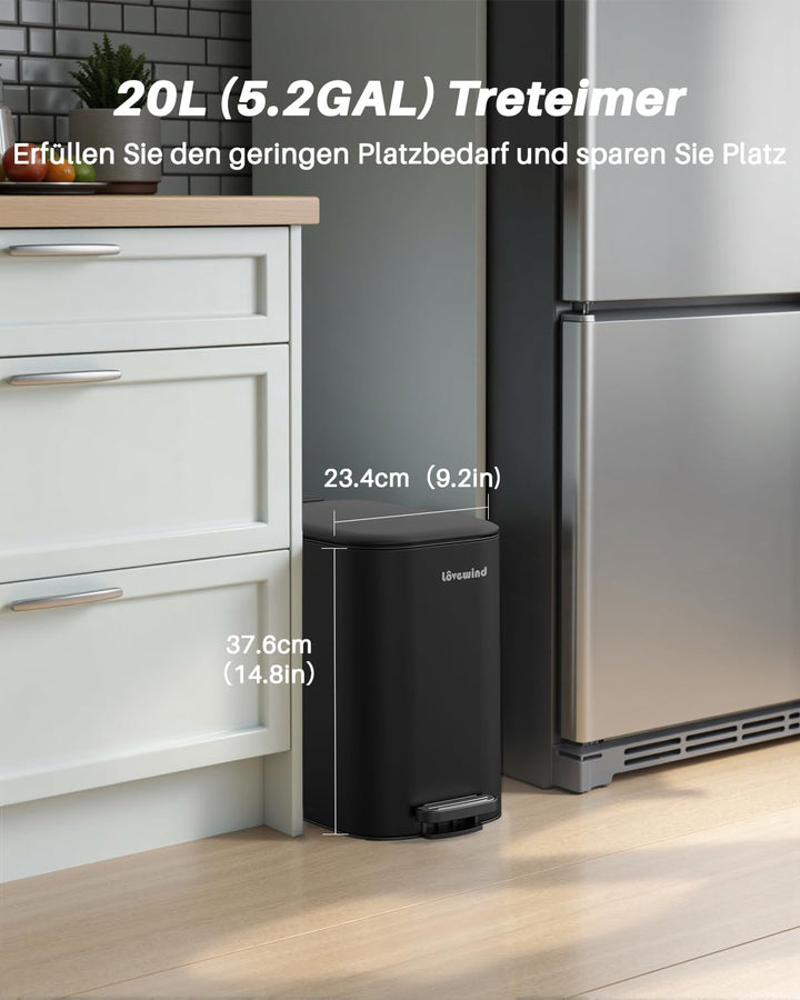lovewind Mülleimer 20L mit Fusspedal, Schmaler Abfalleimer, Leise Schliessender Deckel, Entnehmbarer